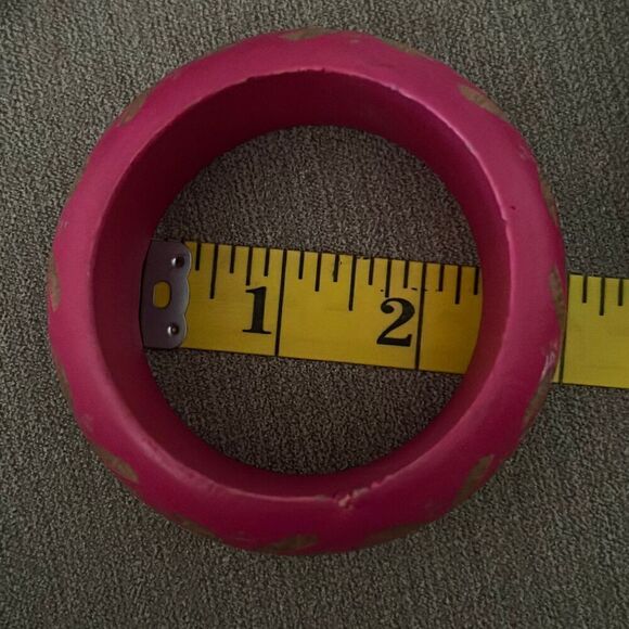Bundle Sale 3 for $15 | Pink Patterned Wooden Bangle Bracelet - Picture 7 of 11